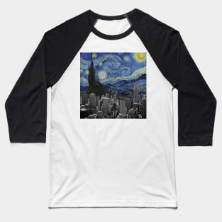 The Starry Night by Vincent Van Gogh and New York Skyline Baseball T-Shirt